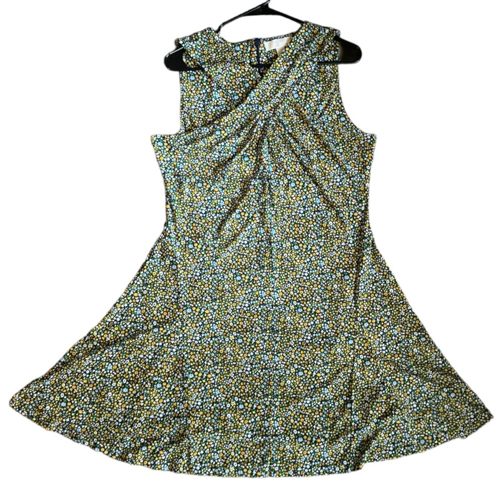 Michael Kors Floral A - Line Dress Taxi Yellow Crisscrossed Halter Neck Size XL